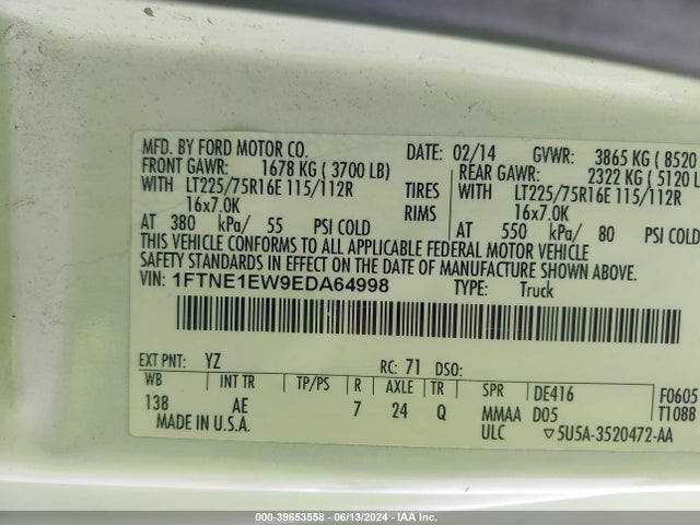Ford E-150 Commercial 2014 1FTNE1EW9EDA64998 Image 9