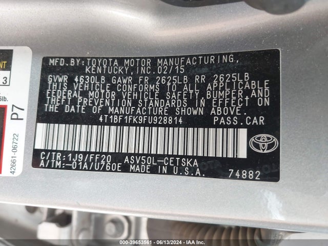 Toyota CAMRY SE 2015 4T1BF1FK9FU928814 Image 9