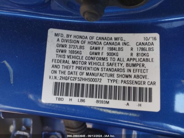 2HGFC2F52HH500072 Honda Civic Lx
