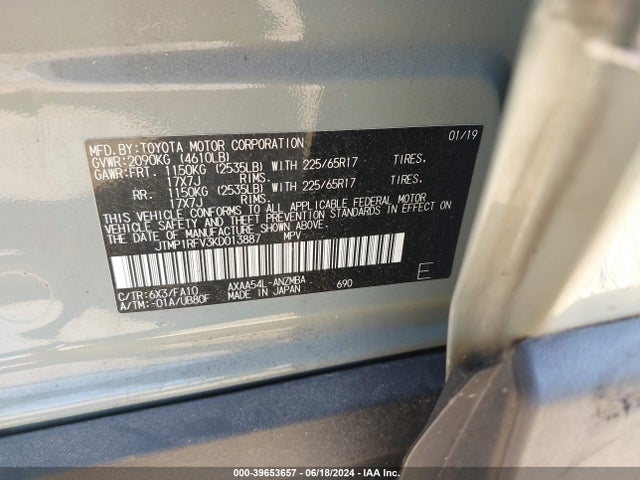 Toyota Rav4 Xle 2019 JTMP1RFV3KD013887 Image 9
