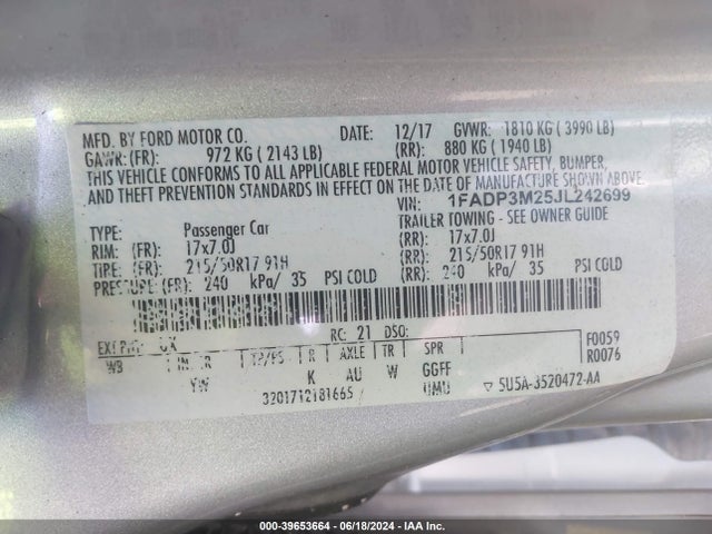 Ford FOCUS SEL 2018 1FADP3M25JL242699 Image 9