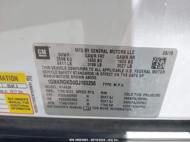 Chevrolet Traverse 1lt 2016 1GNKRGKD0GJ183256 Image 9