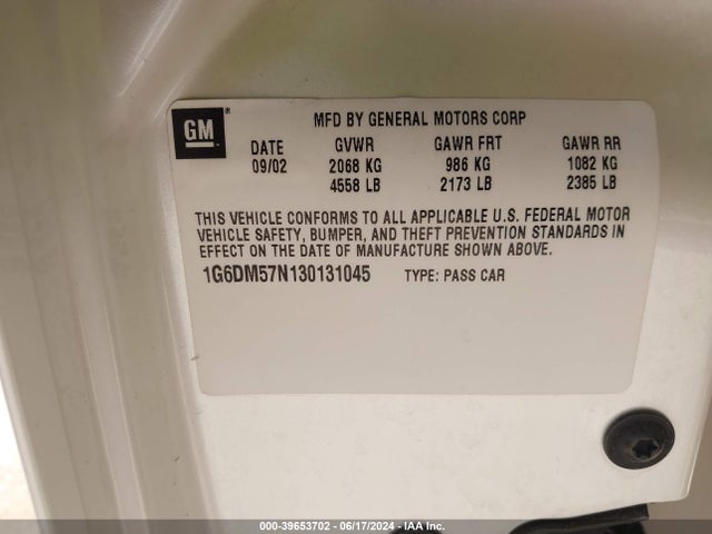 39653702 :رقم المزاد ، 1G6DM57N130131045 vin ، 2003 Cadillac Cts Standard مزاد بيع