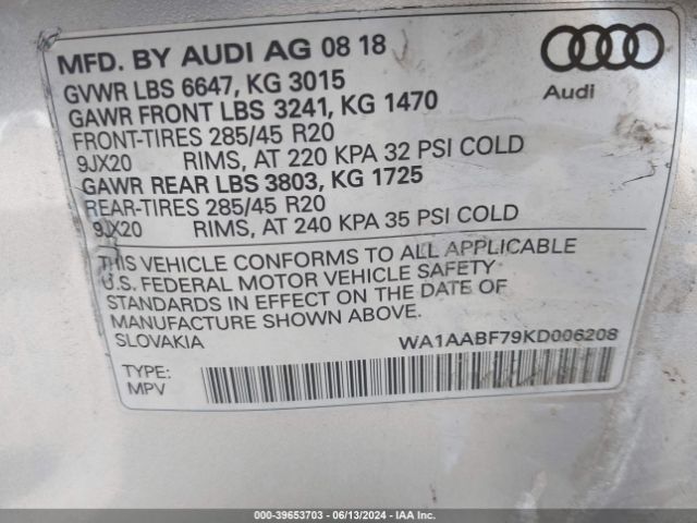 WA1AABF79KD006208 Audi Q7 55 Premium