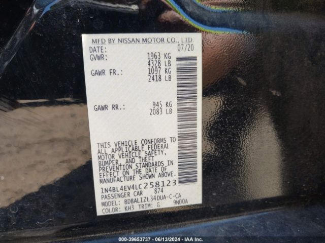 1N4BL4EV4LC258123 Nissan Altima Sl Fwd