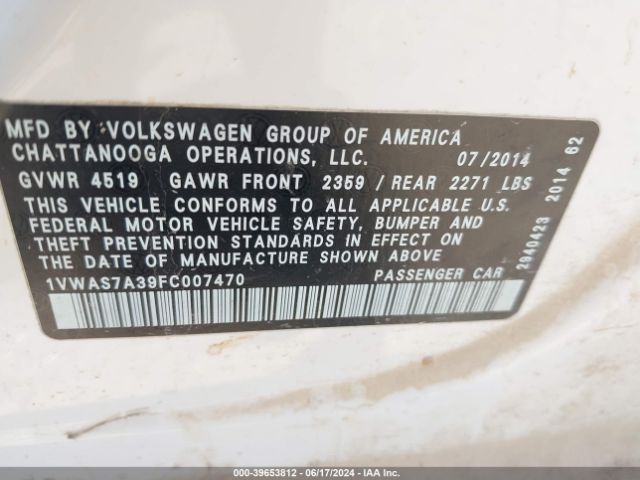 1VWAS7A39FC007470 Volkswagen Passat 1.8t Wolfsburg Edition