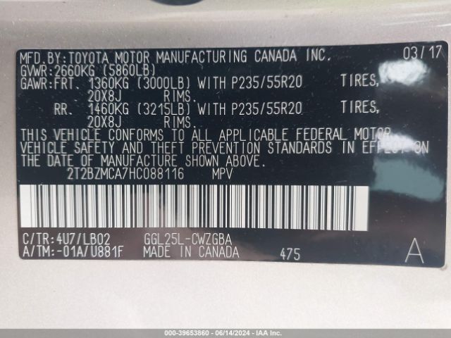 2T2BZMCA7HC088116 Lexus RX 350