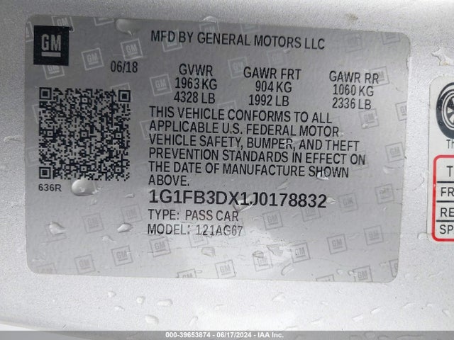 Chevrolet Camaro 1lt 2018 1G1FB3DX1J0178832 Image 9
