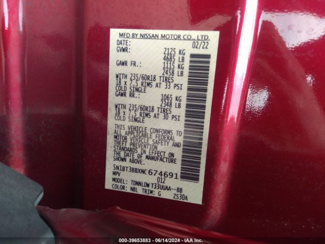5N1BT3BBXNC674691 Nissan Rogue Sv Intelligent Awd