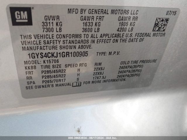 1GYS4CKJ1GR100905 Cadillac Escalade Premium Collection