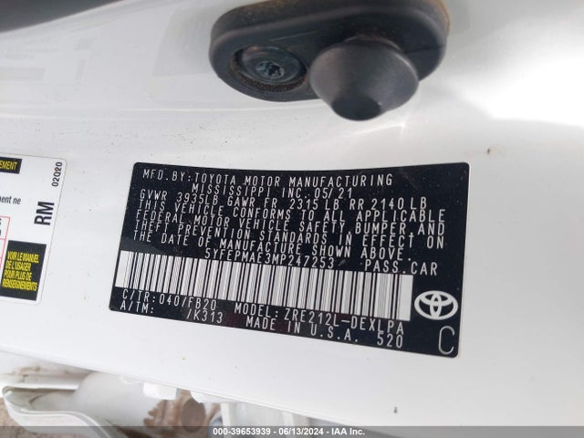 Toyota COROLLA LE 2021 5YFEPMAE3MP247253 Image 9