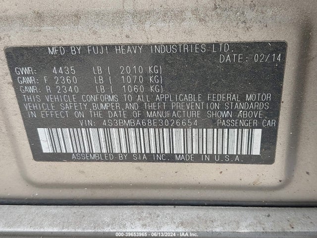 Subaru Legacy 2.5i 2014 4S3BMBA68E3026654 Image 9