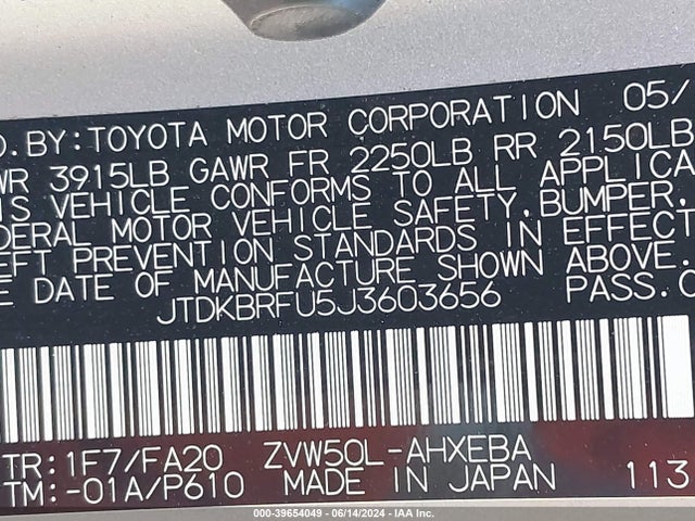 Toyota Prius Two 2018 JTDKBRFU5J3603656 Image 9