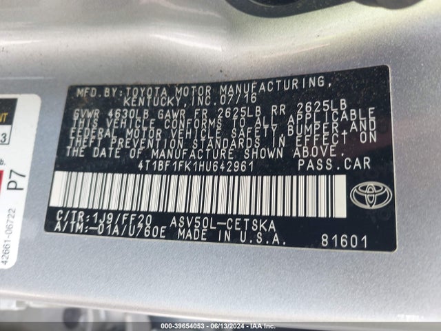Toyota CAMRY SE 2017 4T1BF1FK1HU642961 Image 9