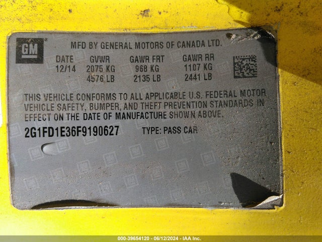 Chevrolet Camaro 1lt 2015 2G1FD1E36F9190627 Image 9