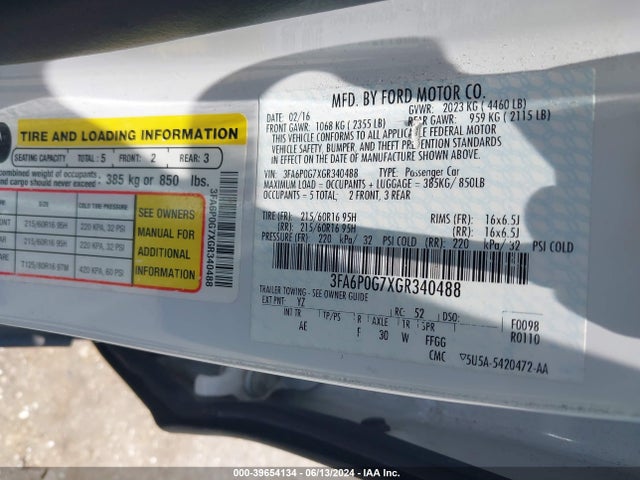 Ford FUSION S 2016 3FA6P0G7XGR340488 Image 9