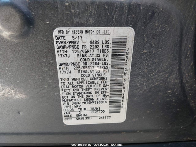Nissan ROGUE SV 2017 JN8AT2MT9HW396616 Image 9
