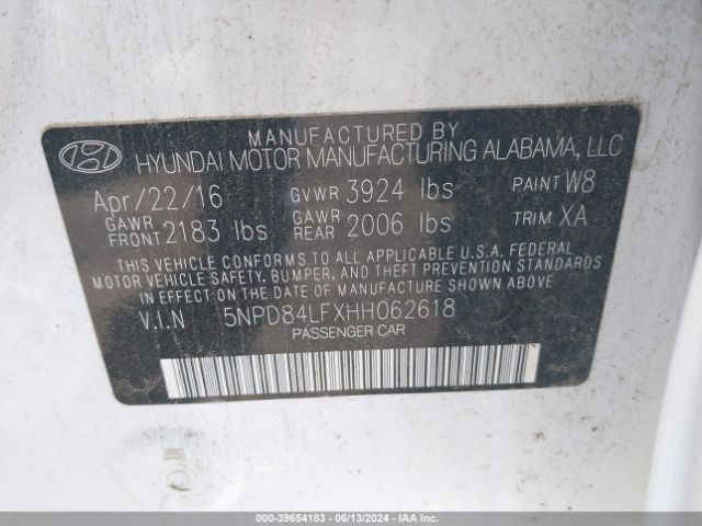 5NPD84LFXHH062618 Hyundai ELANTRA SE