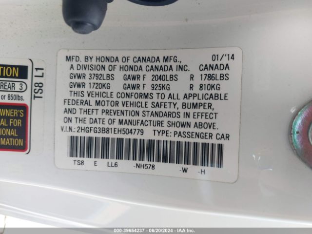2HGFG3B81EH504779 Honda CIVIC EX