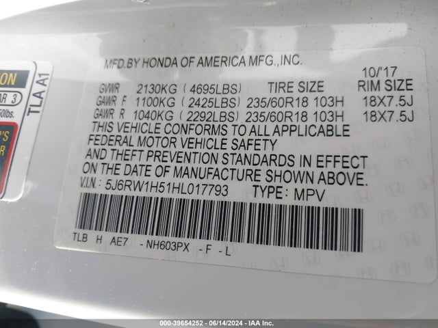Honda CR-V EX 2017 5J6RW1H51HL017793 Image 9