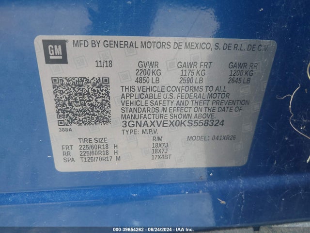 Chevrolet EQUINOX LT 2019 3GNAXVEX0KS558324 Image 9