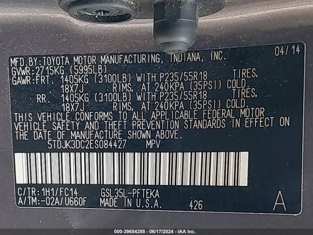 Toyota Sienna Le 7 Passenger 2014 5TDJK3DC2ES084427 Image 9