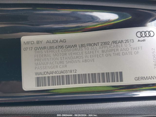 WAUDNAF40JA031812 Audi A4 2.0t Premium/2.0t Tech Premium