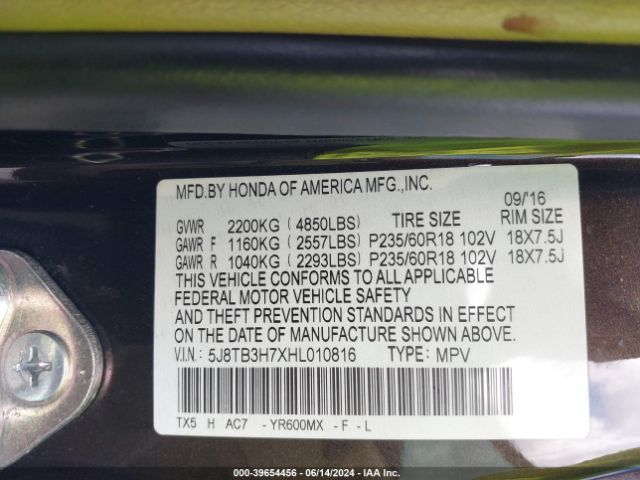 5J8TB3H7XHL010816 Acura Rdx Advance Package