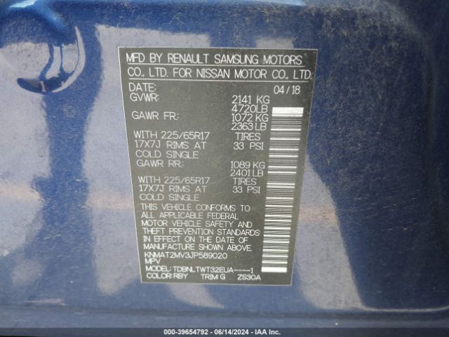 KNMAT2MV3JP589020 Nissan ROGUE SV