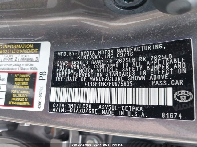 Toyota CAMRY XSE 2017 4T1BF1FK7HU675835 Image 9