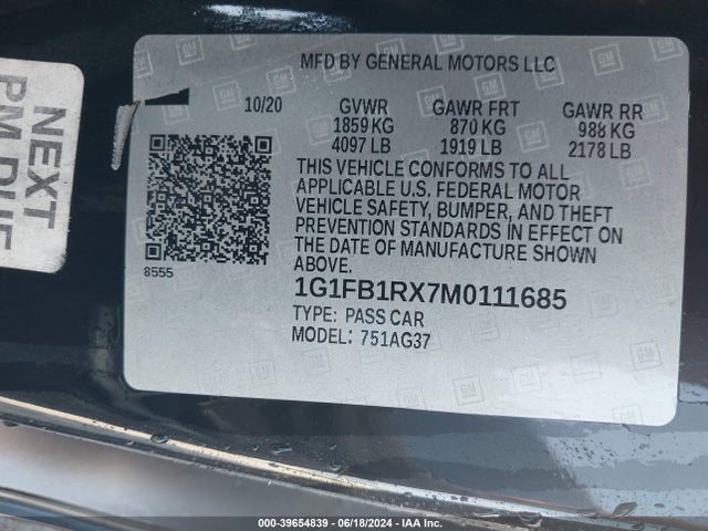 Chevrolet Camaro Rwd  1lt 2021 1G1FB1RX7M0111685 Image 9