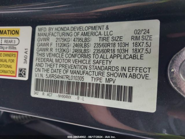 5J6RS4H47RL010305 Honda Cr-v Ex Awd