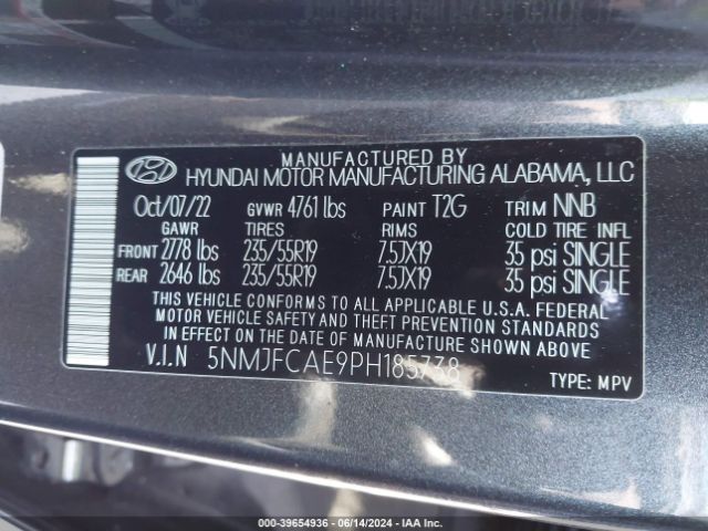 5NMJFCAE9PH185738 Hyundai TUCSON SEL