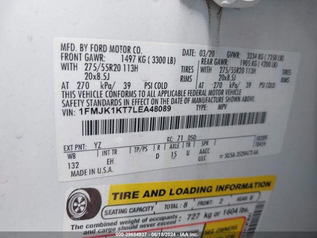 1FMJK1KT7LEA48089 Ford Expedition Limited Max