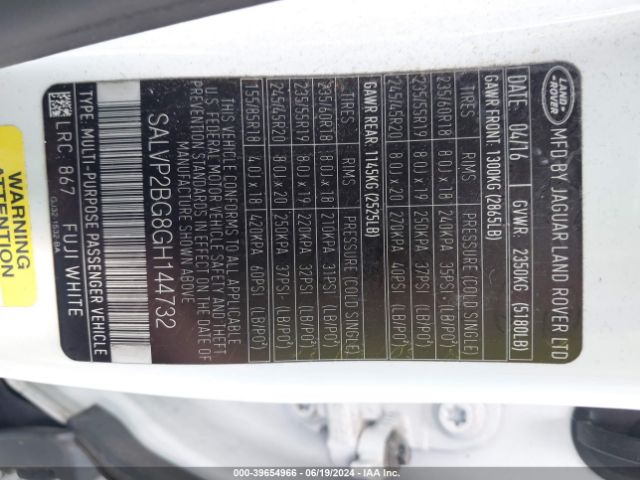 SALVP2BG8GH144732 Land Rover Range Rover Evoque Se/se Premium