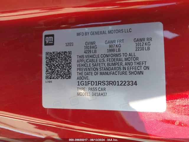 Chevrolet Camaro Rwd  3lt 2024 1G1FD1RS3R0122334 Image 9
