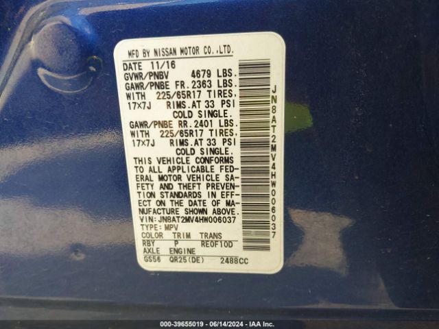 JN8AT2MV4HW006037 Nissan ROGUE S