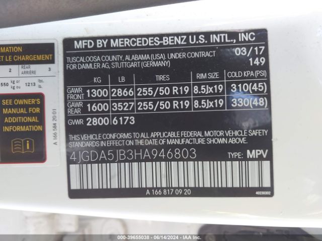 4JGDA5JB3HA946803 Mercedes-Benz GLE 350