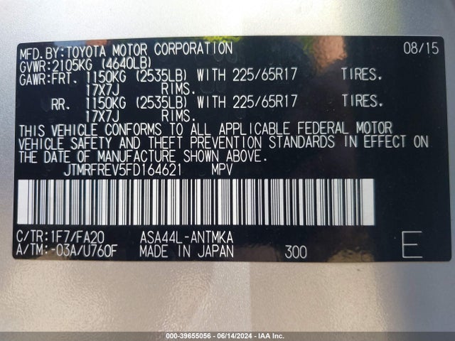 Toyota Rav4 Xle 2015 JTMRFREV5FD164621 Image 9
