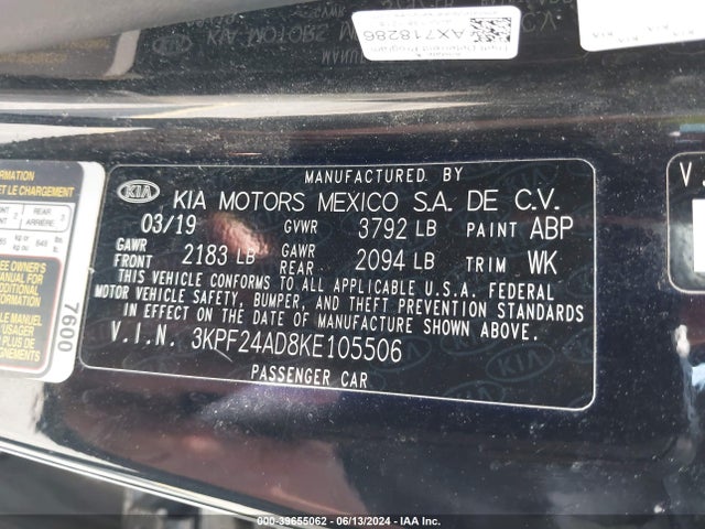 KIA FORTE FE 2019 3KPF24AD8KE105506 Image 9