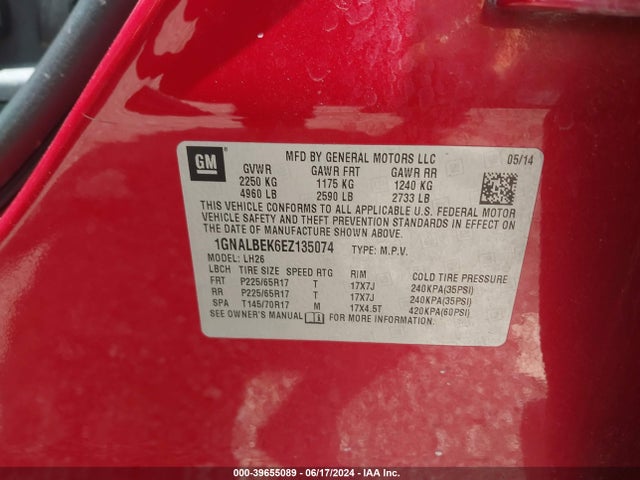 Chevrolet EQUINOX 1LT 2014 1GNALBEK6EZ135074 Image 8