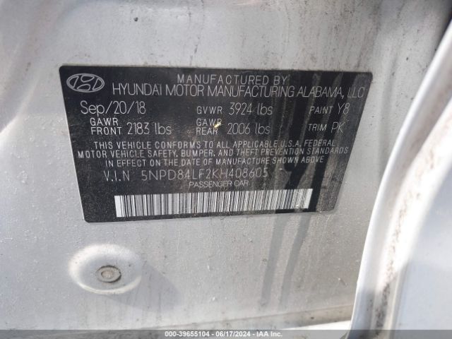 5NPD84LF2KH408605 Hyundai ELANTRA SEL