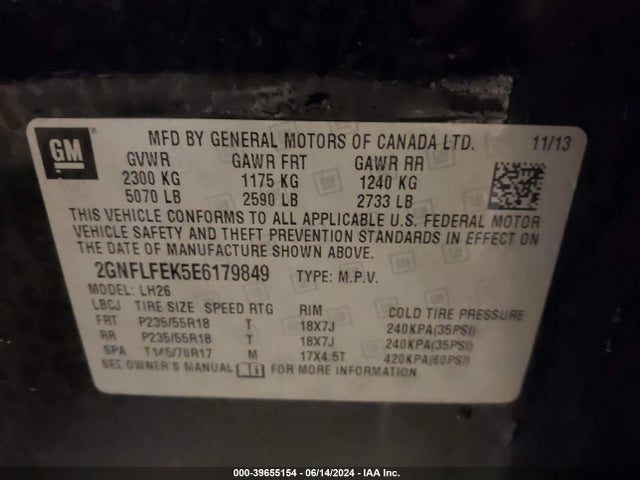 Chevrolet EQUINOX 1LT 2014 2GNFLFEK5E6179849 Image 9
