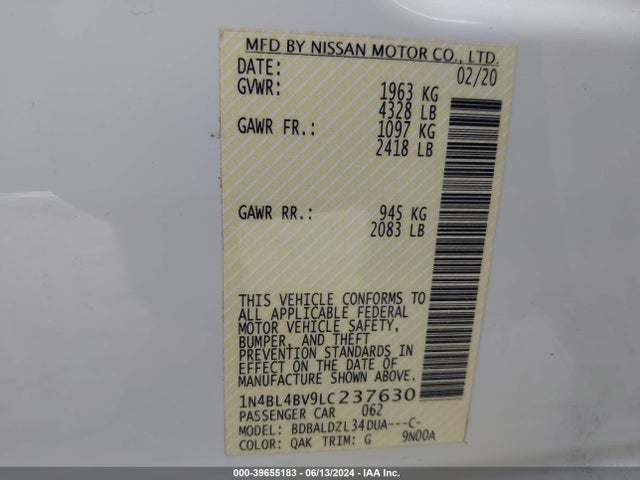 Nissan Altima S Fwd 2020 1N4BL4BV9LC237630 Image 9
