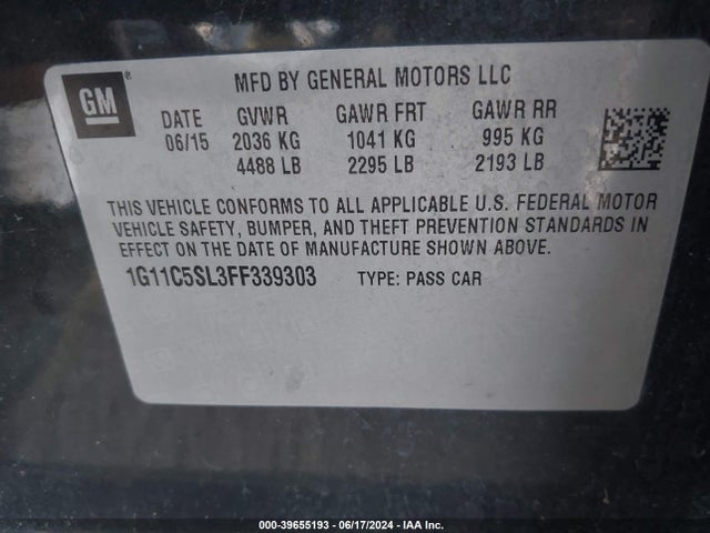 Chevrolet MALIBU 1LT 2015 1G11C5SL3FF339303 Image 9