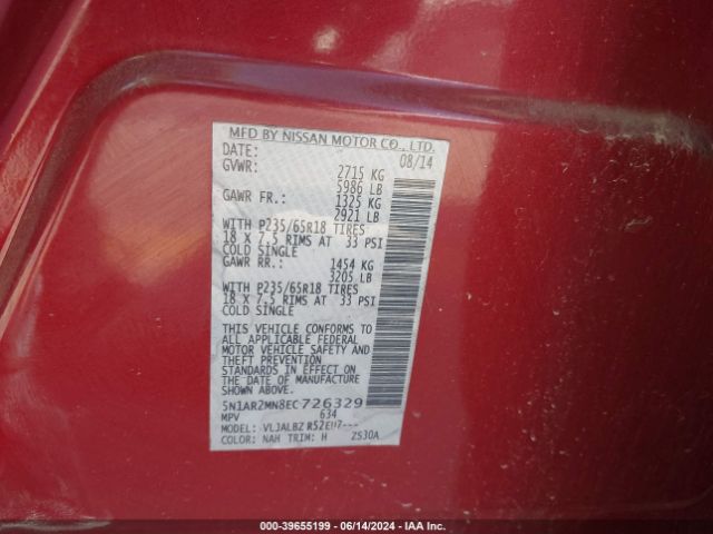 5N1AR2MN8EC726329 Nissan Pathfinder S
