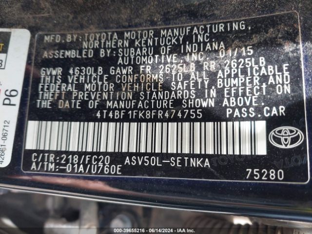 4T4BF1FK8FR474755 Toyota CAMRY LE