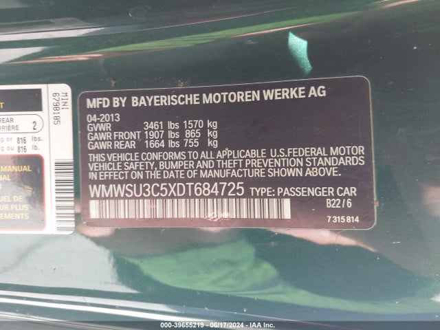 2013 MINI HARDTOP WMWSU3C5XDT684725 Photo 8