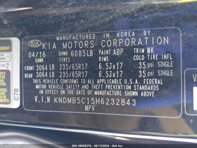 KNDMB5C15H6232843 KIA SEDONA LX