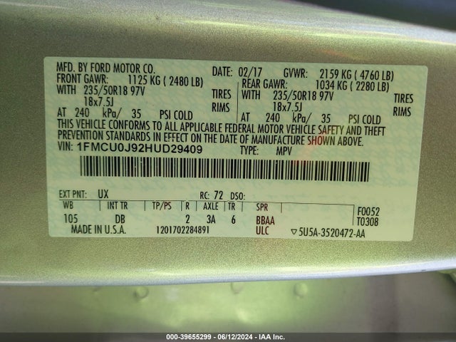 Ford Escape Titanium 2017 1FMCU0J92HUD29409 Image 9